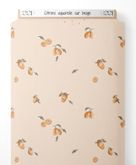 Tissu - Citrons aquarelle sur beige