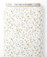 Tissu - Fleurs beige et vert délicates