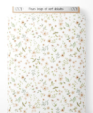 Tissu - Fleurs beige et vert délicates
