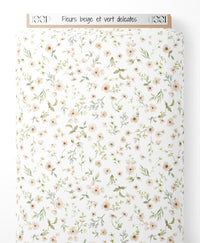 Tissu - Fleurs beige et vert délicates