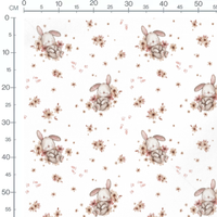 Tissu - Lapins gris et fleurs blanches