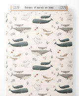 Tissu - Baleines et narvals en blanc