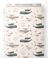 Tissu - Baleines et narvals en blanc