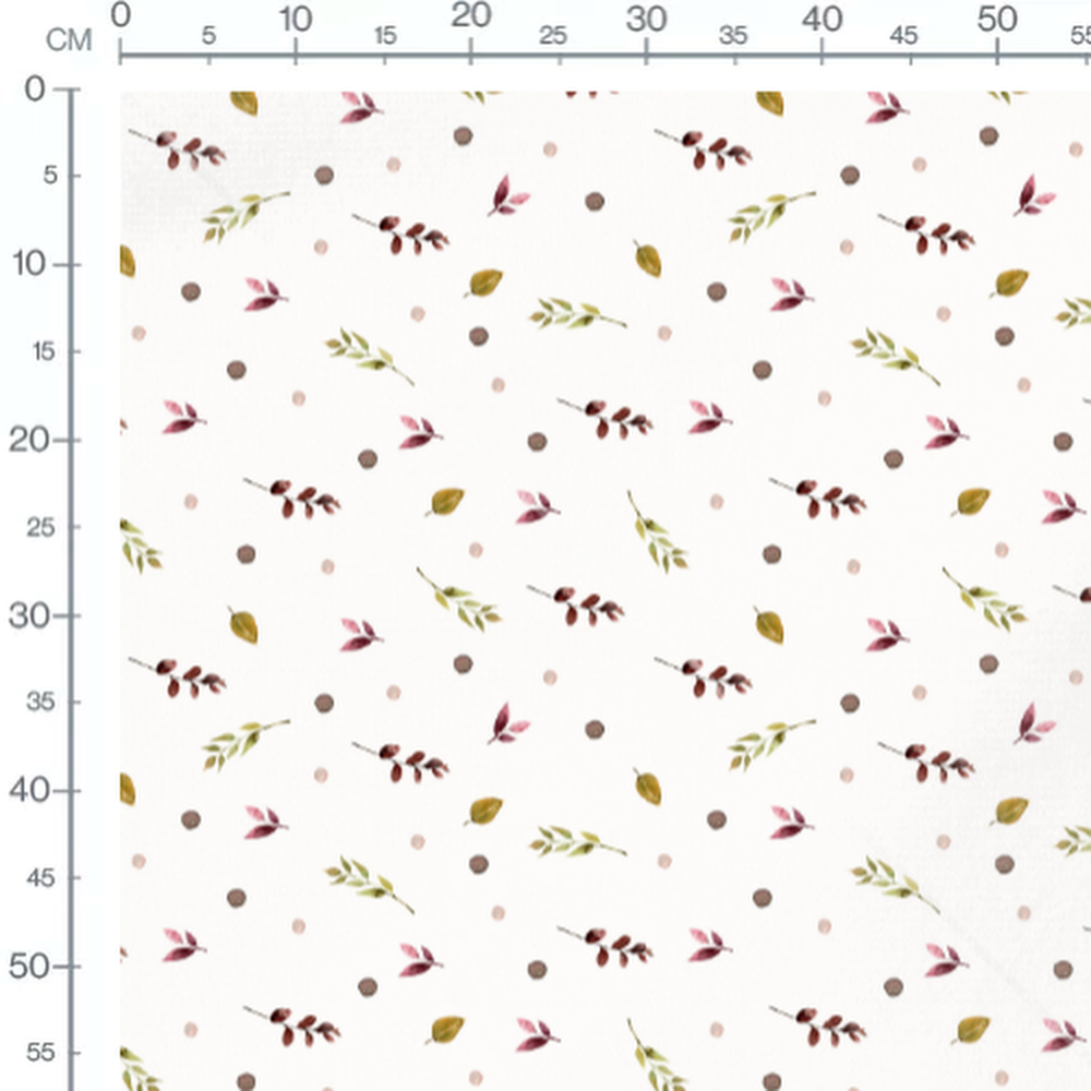 Tissu - Feuilles colorées sur blanc