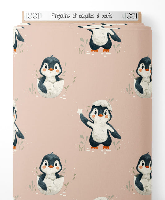 Tissu - Pingouins et coquilles d'œufs