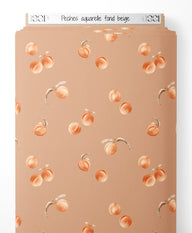 Tissu - Pêches aquarelle sur fond beige