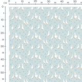 Tissu - Oies blanches et feuillage bleu