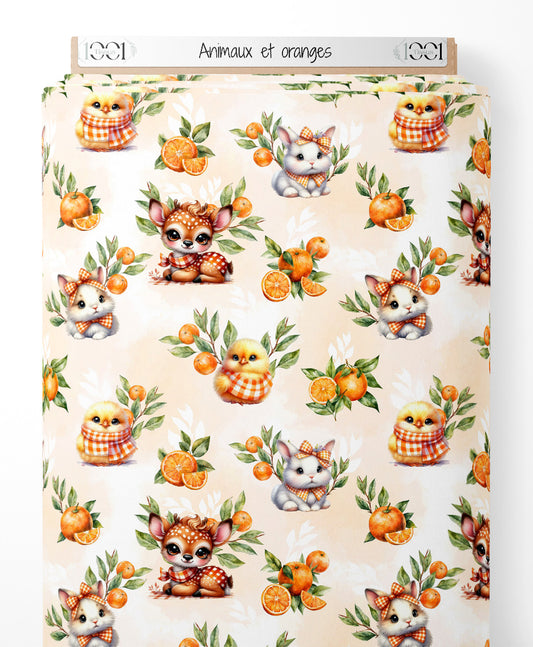 Tissu - Animaux et oranges