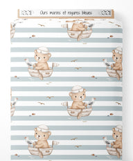 Tissu - Ours marins et rayures bleues
