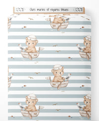 Tissu - Ours marins et rayures bleues