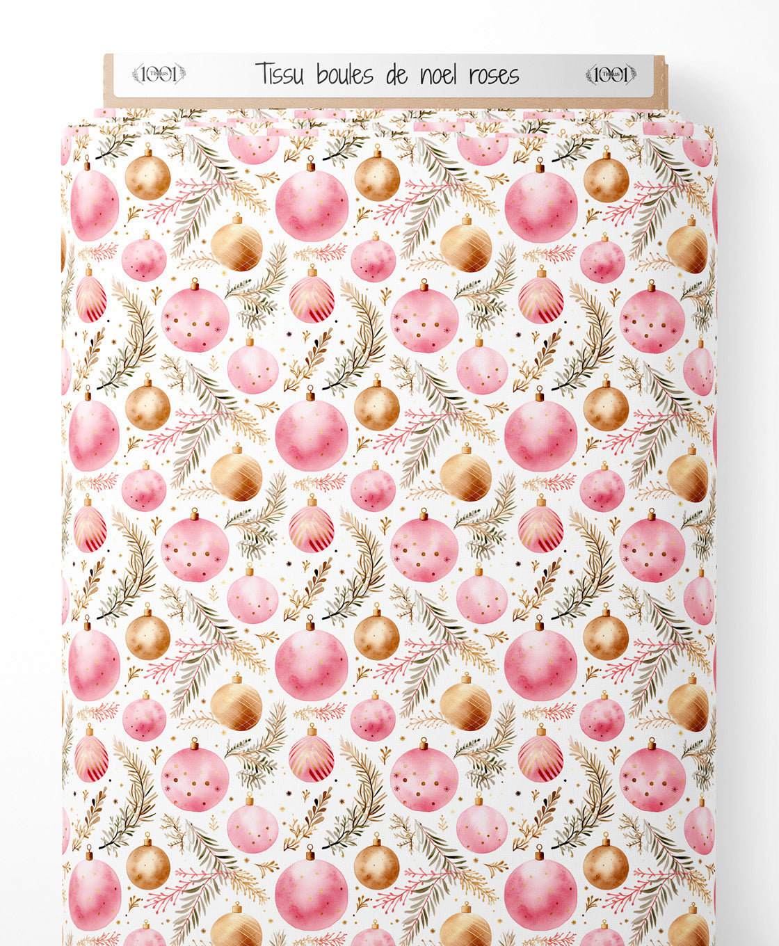 Tissu - boules de noel roses