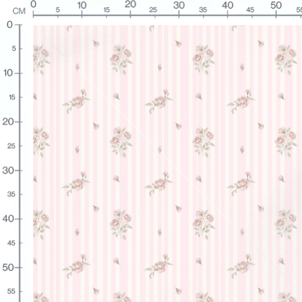 Tissu - Fleurs roses sur rayures roses