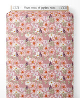 Tissu - Fleurs roses et papillons roses