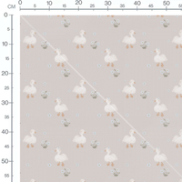 Tissu - Canards blancs et fleurs