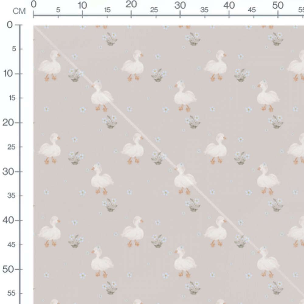 Tissu - Canards blancs et fleurs