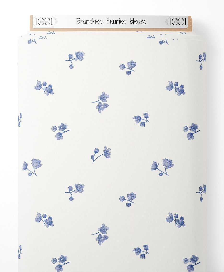 Tissu - Branches fleuries bleues