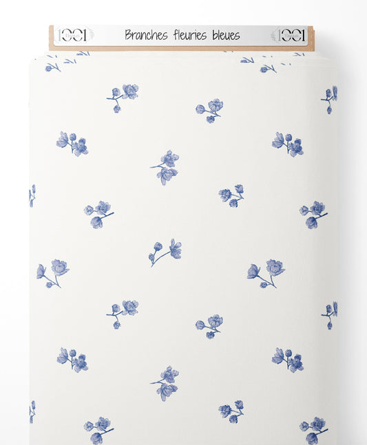 Tissu - Branches fleuries bleues