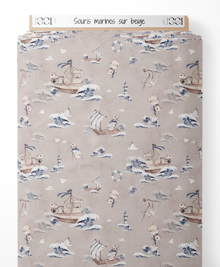 Tissu - Souris marines sur beige
