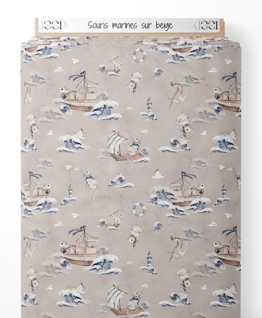Tissu - Souris marines sur beige