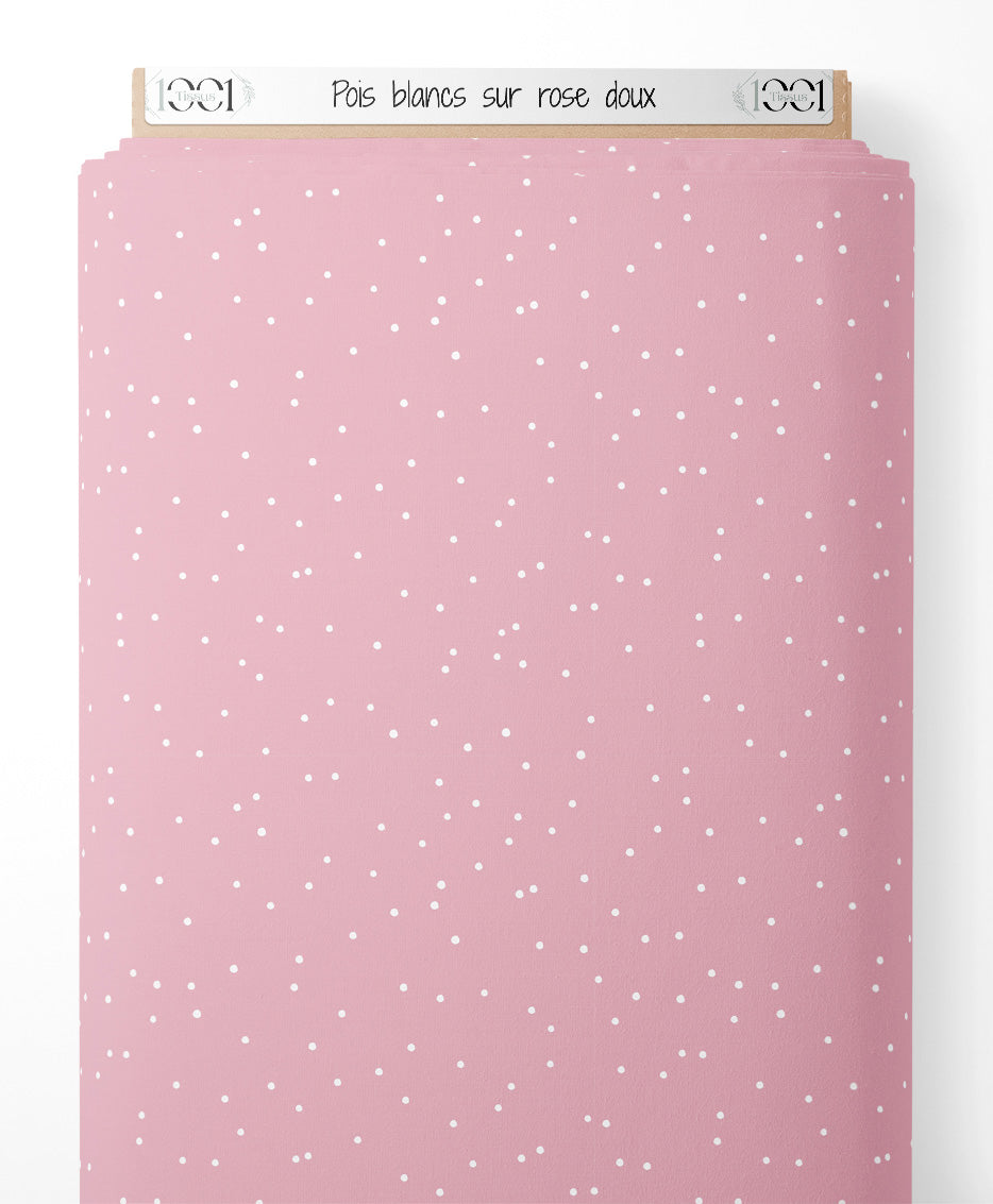 Tissu - Pois blancs sur rose doux