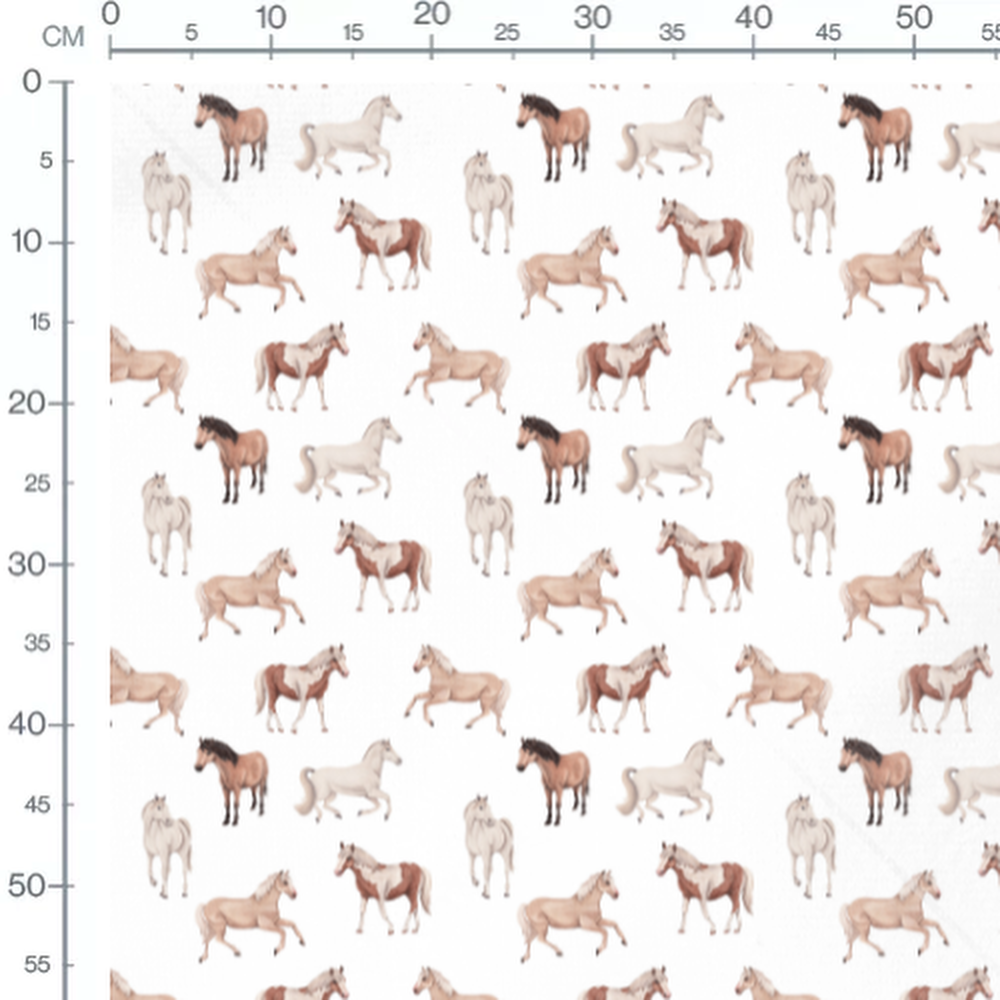 Tissu - Chevaux réalistes sur fond blanc