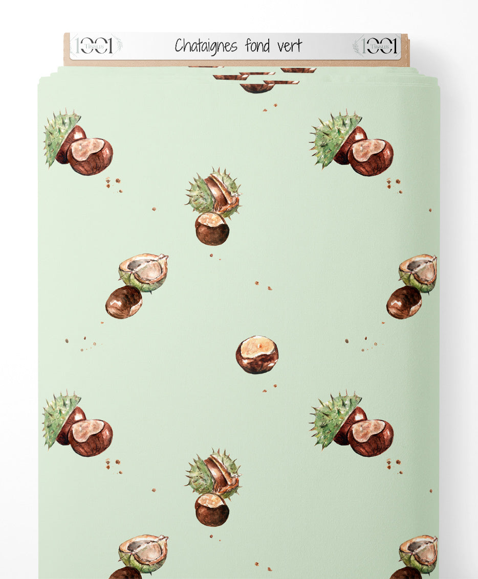 Tissu - Châtaignes sur fond vert