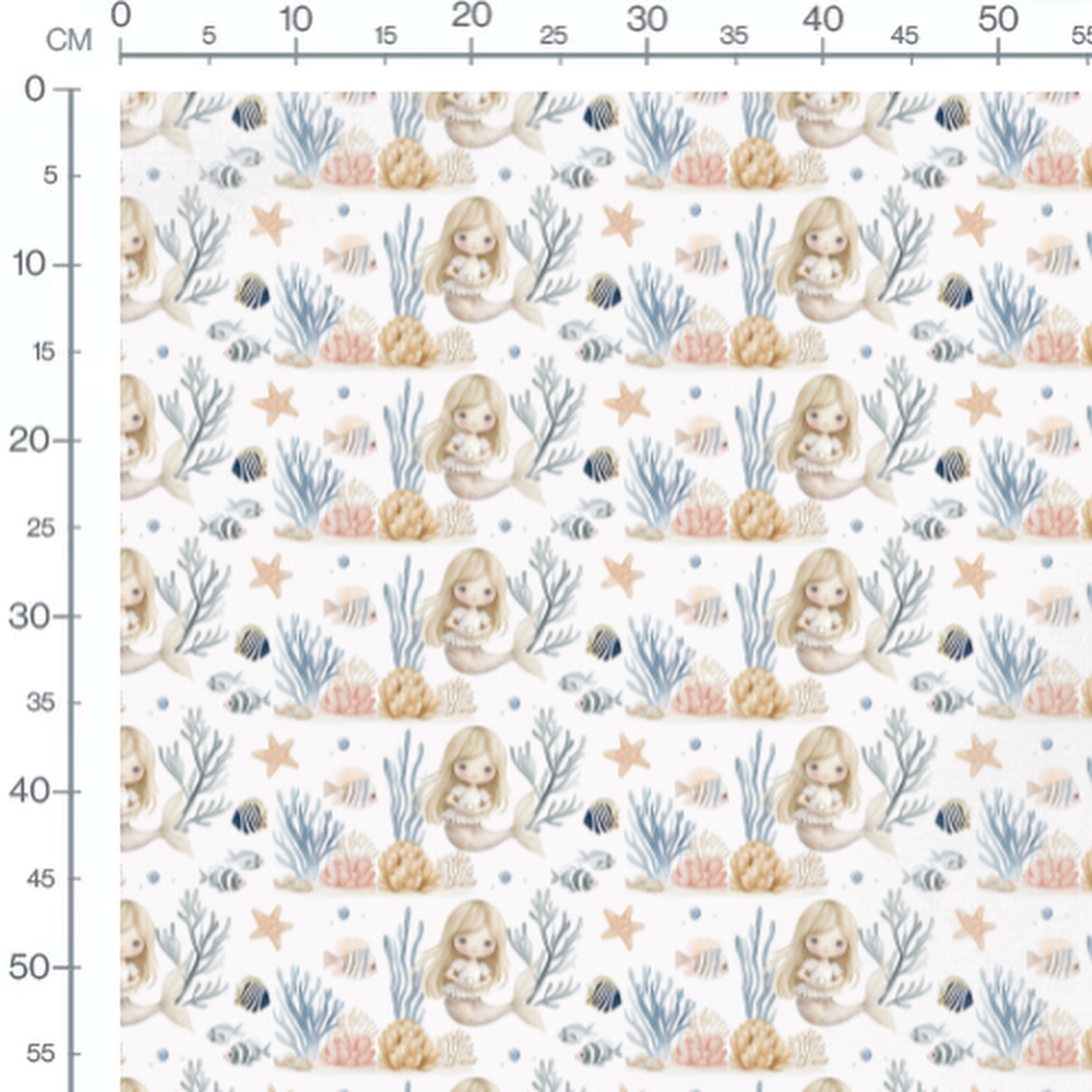 Tissu - Sirènes et poissons pastel