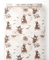 Tissu - Lapins aviateurs sur beige