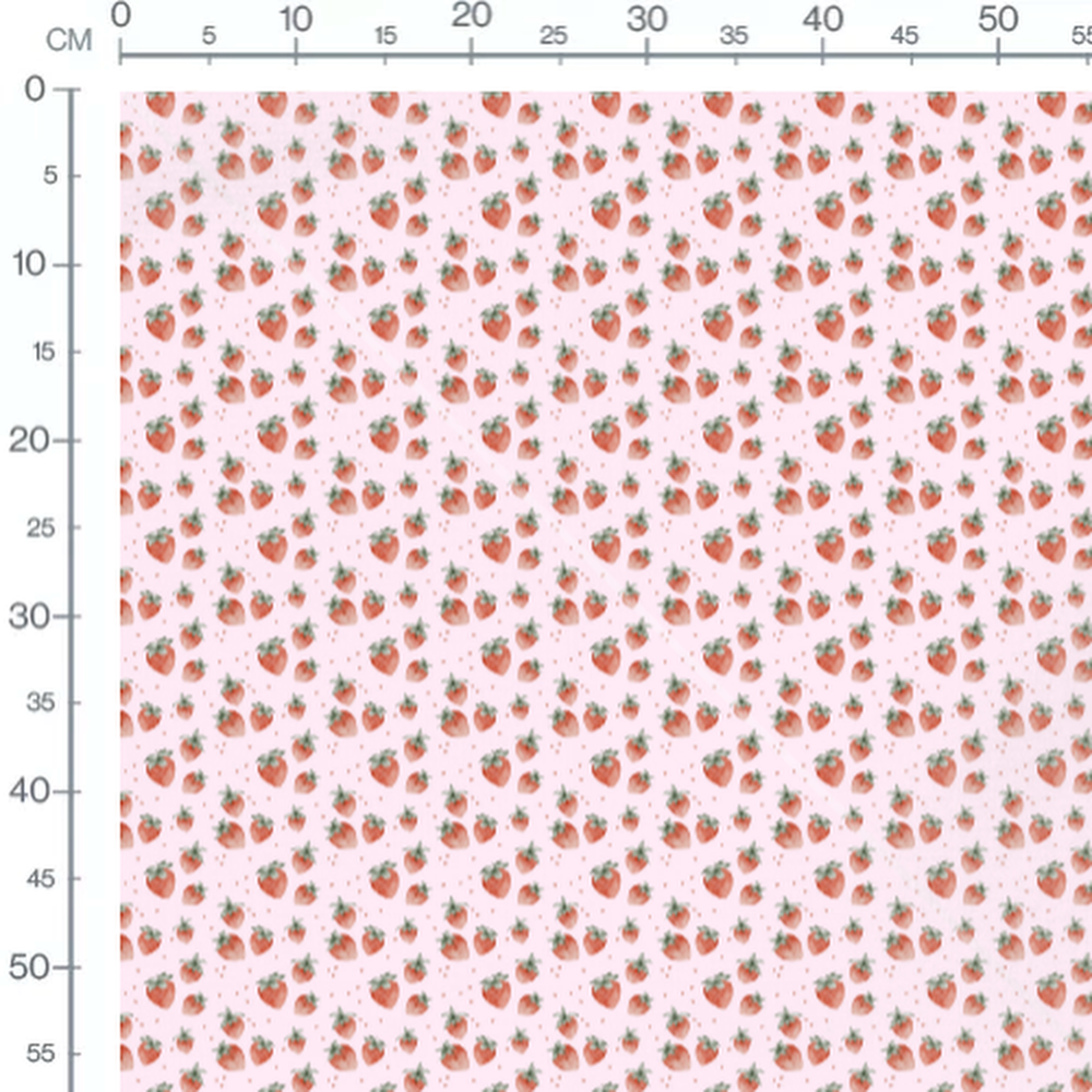 Tissu - Fraises aquarelle roses