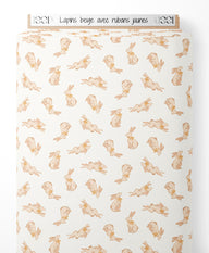 Tissu - Lapins beige avec rubans jaunes