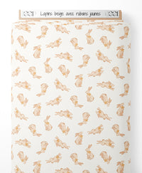 Tissu - Lapins beige avec rubans jaunes