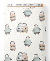 Tissu - Pingouins colorés sur blanc