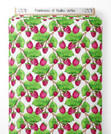 Tissu - Framboises et feuilles vertes