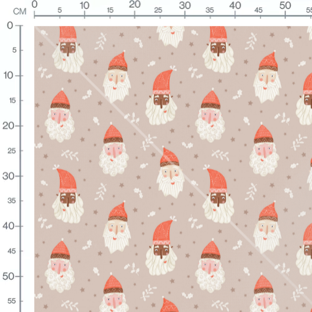 Tissu - Pères Noël sur fond beige 2