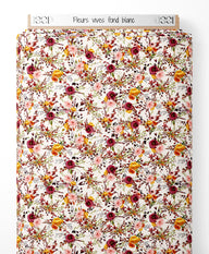 Tissu - Fleurs vives sur fond blanc