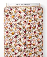 Tissu - Fleurs vives sur fond blanc