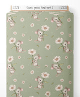 Tissu - Souris grises sur fond vert 2