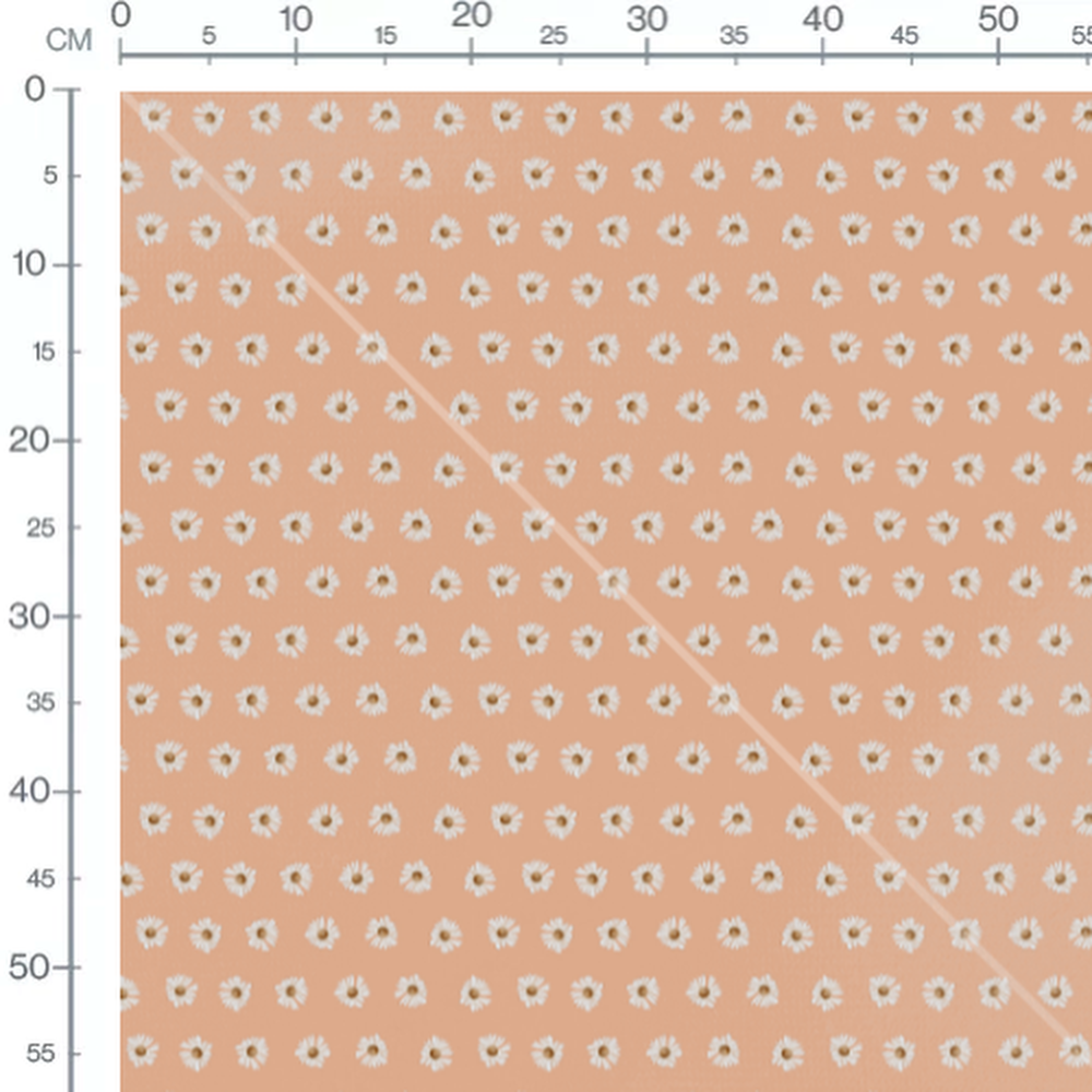 Tissu - Marguerites sur fond pêche