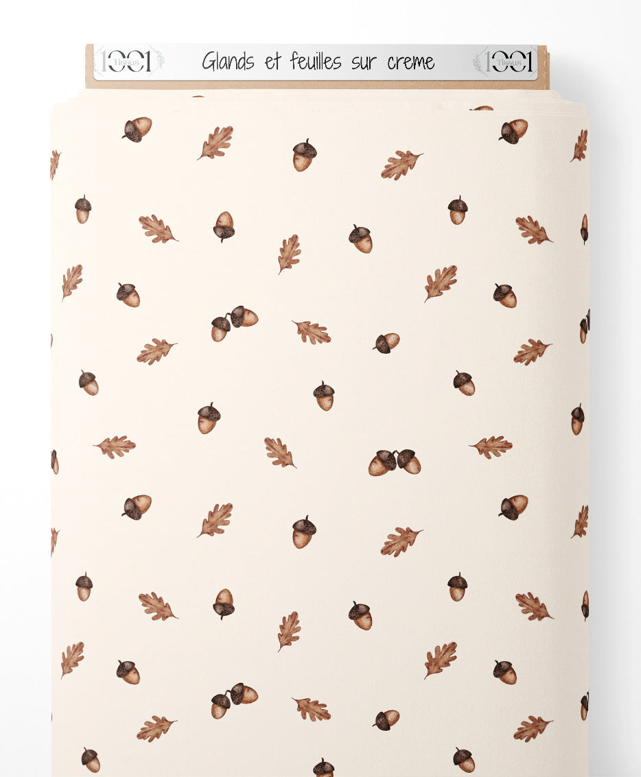 Tissu - Glands et feuilles sur crème