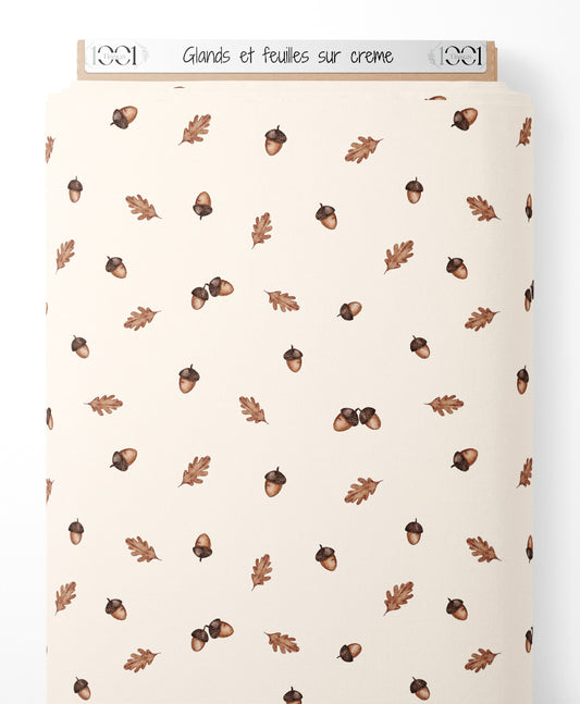 Tissu - Glands et feuilles sur crème