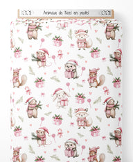 Tissu - Animaux de Noël en pastel