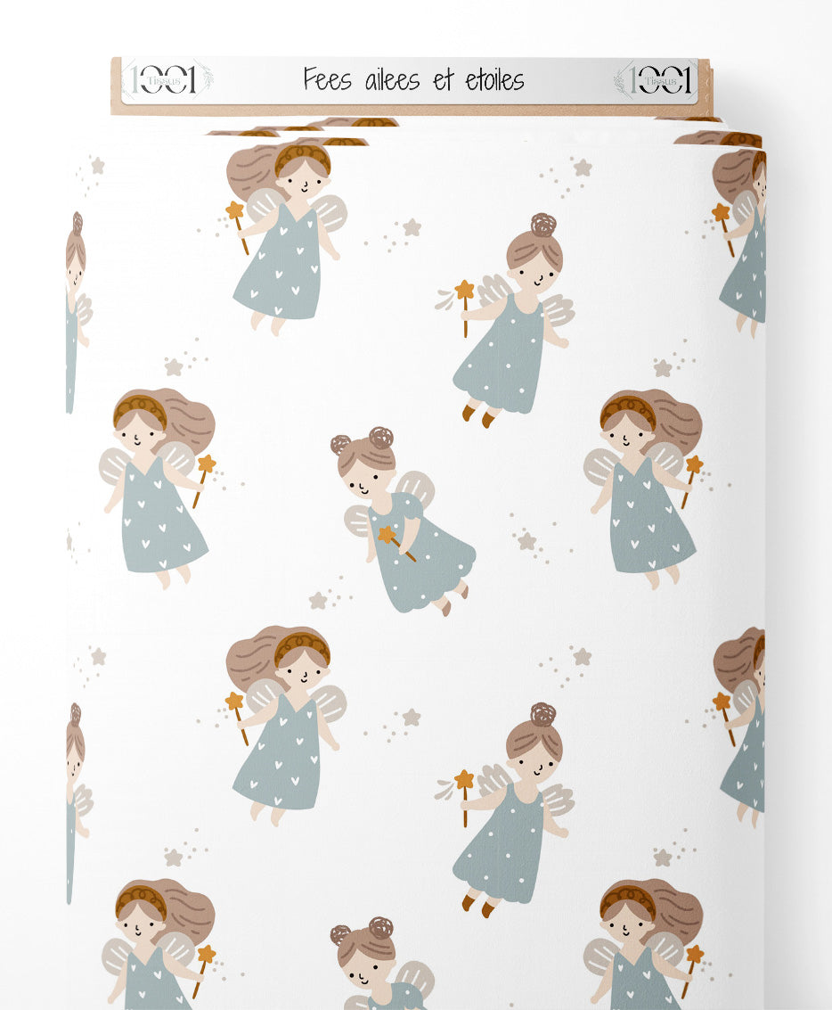 Tissu - Fées ailées et étoiles