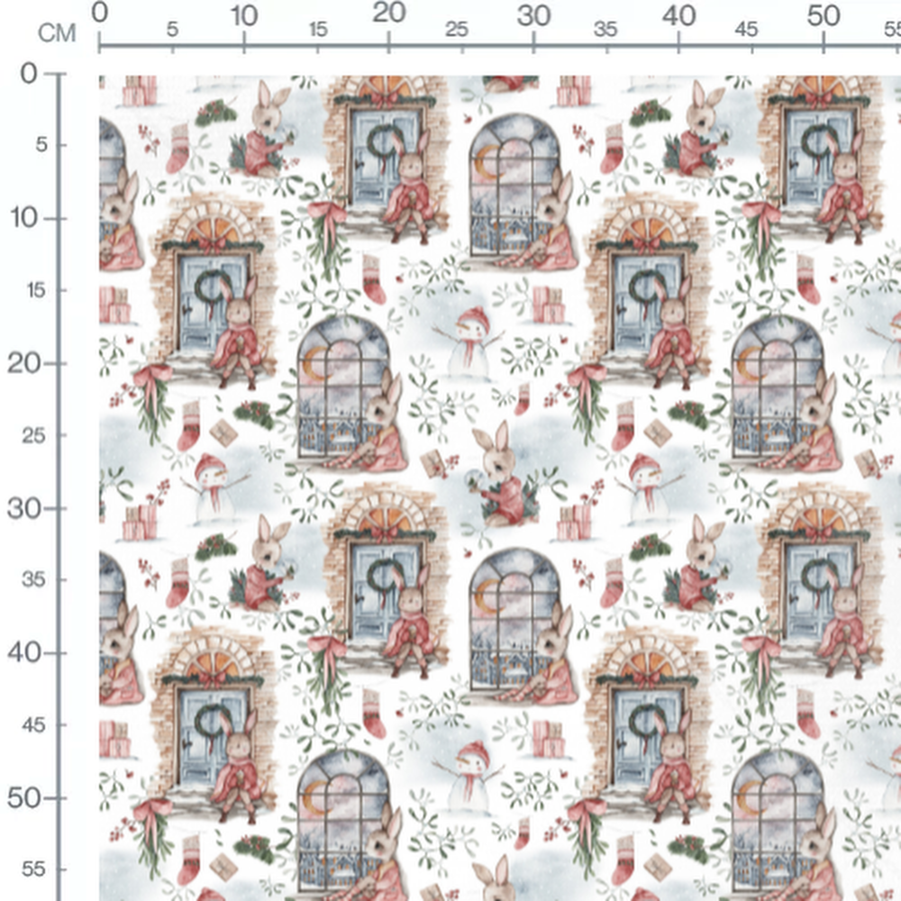 Tissu - Lapins en rouge et décorations