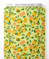 Tissu - Citrons et tranches sur jaune