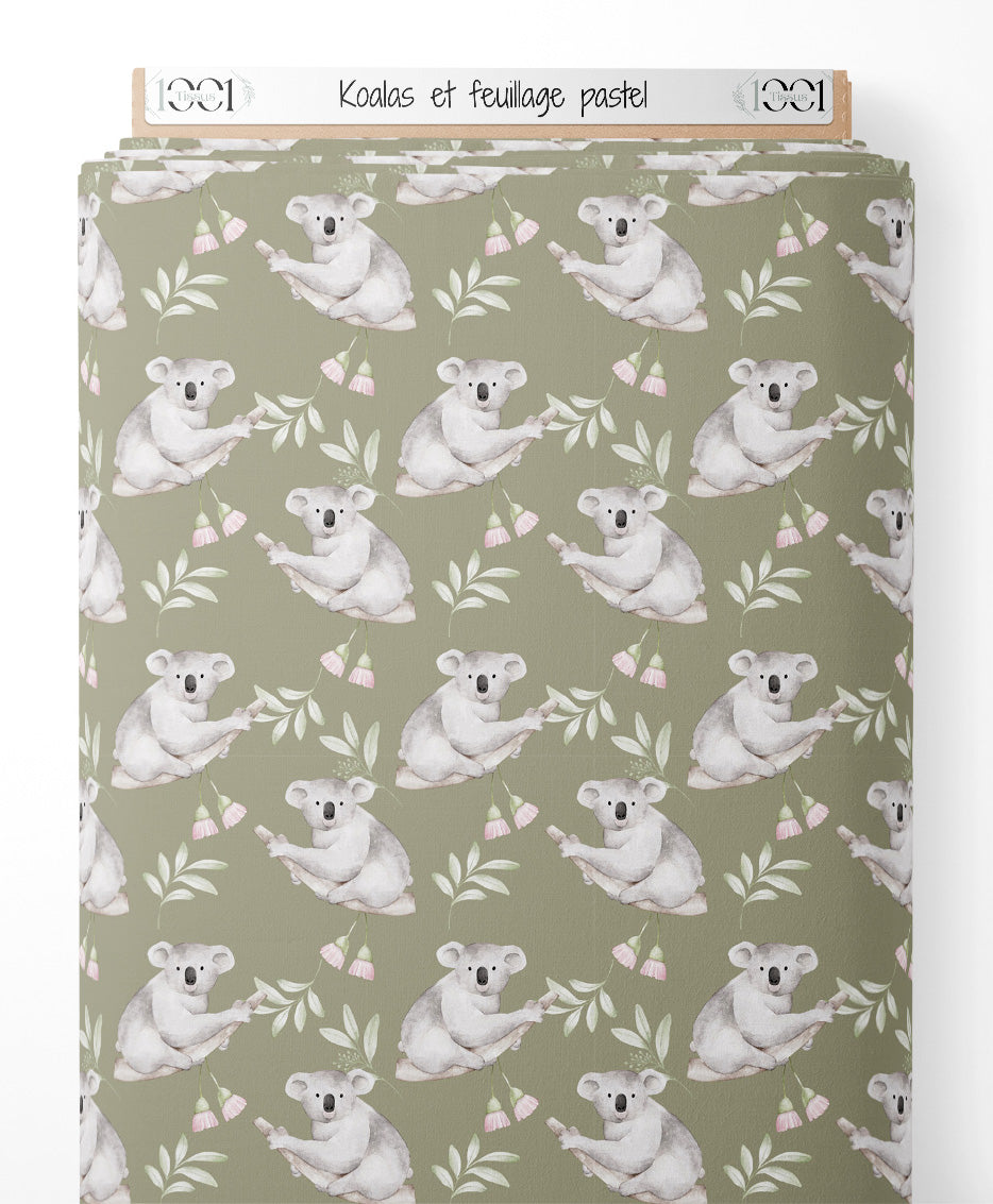 Tissu - Koalas et feuillage pastel