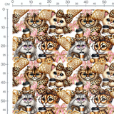 Tissu - chats avec lunettes et motifs leopard