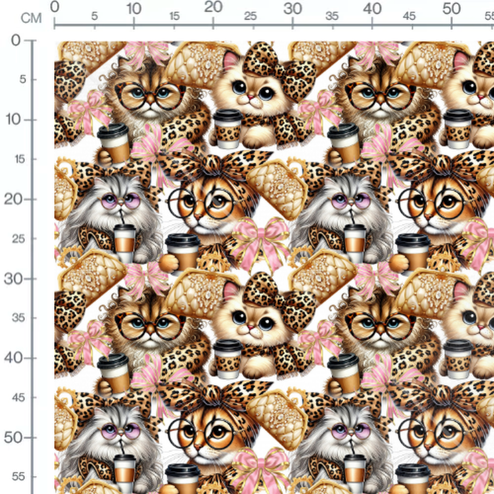 Tissu - chats avec lunettes et motifs leopard