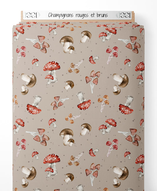 Tissu - Champignons rouges et bruns