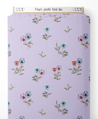 Tissu - Fleurs pastel sur fond lilas
