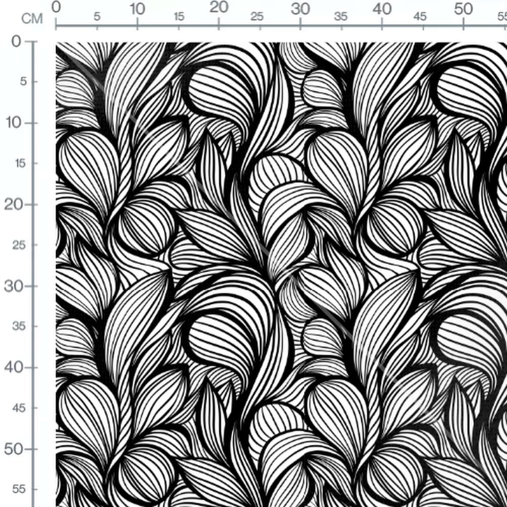 Tissu - Feuilles noires sur blanc